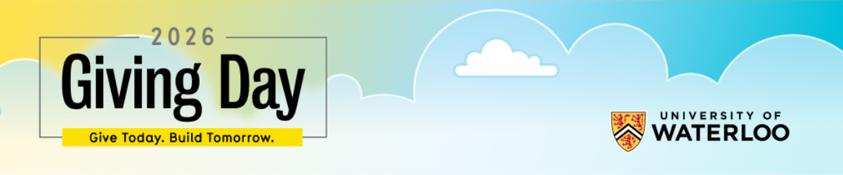 The text 'Giving Day 2026: Give Today. Build Tomorrow.' on top of clouds in the sky