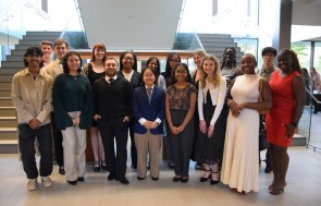 A number of students standing in front of stairs at St. Jerome's University