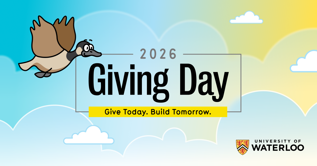 two cartoon geese flying with the words Giving Day: Give Today. Build Tomorrow, and the date May 21, 2026. The image is sized for Facebook and LinkedIn Feeds